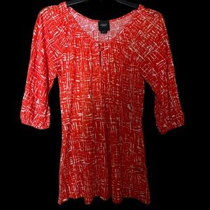 Deletta Anthropologie Red Geometric Print Ruched Top Sz Small